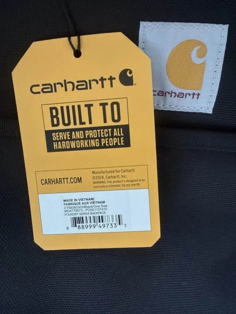 NWT Carhartt Foundry Series Backpack Black 12w x 18h x 6D Embroidered Logo